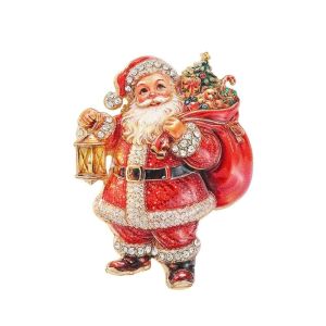 GENENIC Enamel Alloy Santa Claus Brooch Crystal Rhinestone Sparkling Badge Festival Lantern Design Christmas Lapel Pin Party
