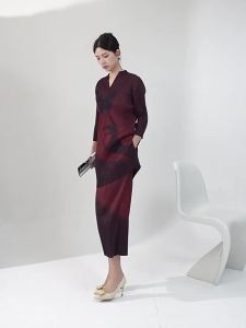 Women Pleated Two-pieces Set Gradient Color Vintage Light Luxury #26805zsj--Z6026-1