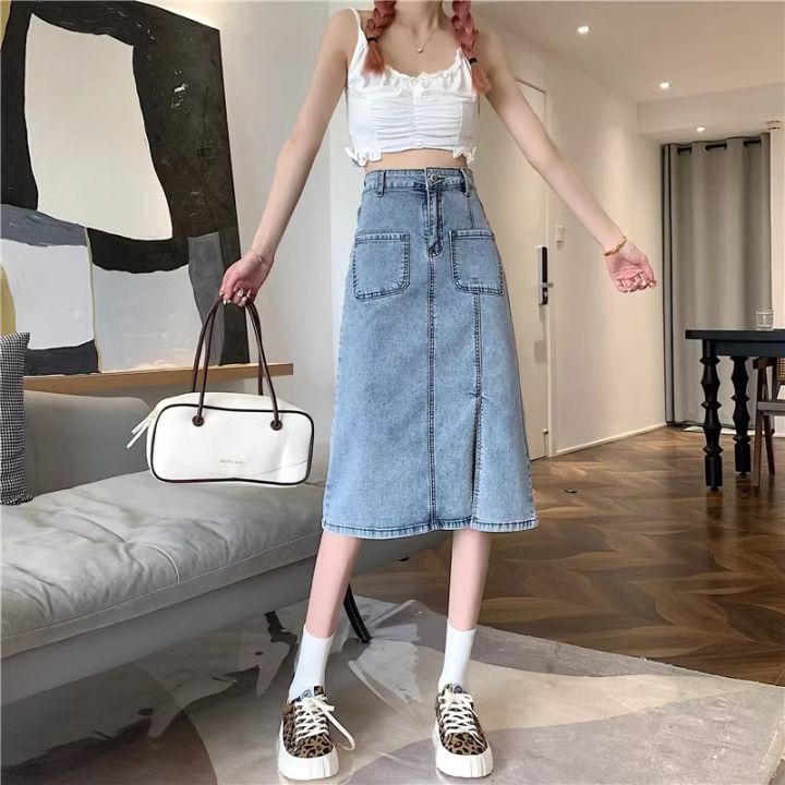 【XS-6XL】Plus size denim long skirts for women high waist maxi jeans ...