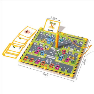Wooden Car Parking Toy Montessori Learning Board with Maze Bead Pen Control Game for Kids Early Education