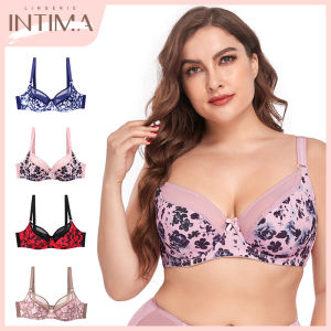 INTIMA Plus saiz Bra untuk wanita Floral Lace Ultra-nipis Underwire pakaian dalam seluar dalam besar Push Up Bralette D Cup Bras liputan penuh