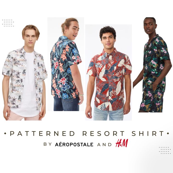 H&M AEROPOSTALE Kemeja Pantai Pria Tangan Pendek Patterned