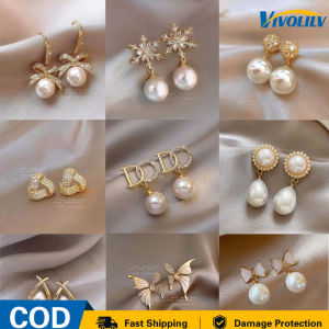 VIVOLILV 【Local Shipping】Elegant Women Pearl Earrings French Light Luxury Vibe Niche Unique Design Fashion Daily Wear Ear Jewelry