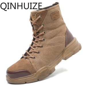 QINHUIZE Large safety work shoes anti-smashing and anti-piercing safety shoes steel toe cap wear-resistant high-top protective safety work boots