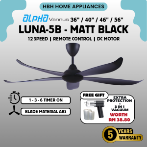 【ALPHA VANNUS LUNA-5B/36/40/46/56/60 LED】Alpha Ceiling Fan / Kipas Siling Senyap / Modern Design / Remote Included