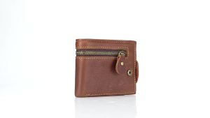 Mens Vintage Crazy Horse Leather Wallet – Genuine Top Layer Cowhide Short Wallet with Buckle Multi-Card Holder (RFID Protection)