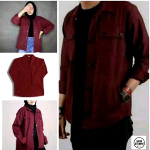 Trucker Jaket Semi Parka Maroon Over Size  Jacket Canvas Unisek
