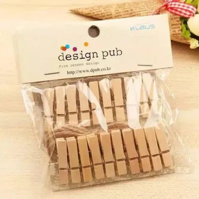 Hai Cantik - Penjepit Foto Polaroid Polos Kayu Mini Tali Rami Wooden Klip Natural Bamboo Termurah