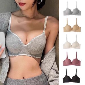 IPIE2 Close-fitting Wireless Deep V Bra English Letter Shockproof Brassiere for Women Solid Color Gathered Breasts Seamless Bras Girls Women