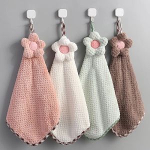 Polocat Cartoon Coral Velvet Pineapple Grid Hanging Hand Towel Bathroom Kitchen Dishwashing Creative Thick Absorbent Rag