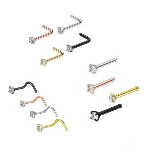 4 Stainless Steel Zircon Nose Studs 3 Shank Designs 4 Color Variations 1.5 3mm Gemstones Body Set