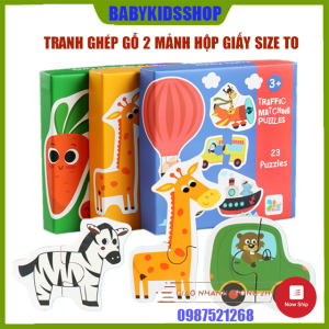 Tranh ghép gỗ ghép hình 2 mảnh hộp giấy cứng cao cấp phát triển tư duy dành cho bé mới tập ghép hình 2 tuổi trở lên