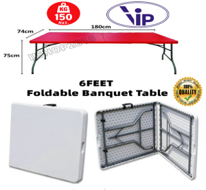 6FT Foldable Banquet Table Event / Catering / Hall / Buffet Folding Table Pasar Malam Meja Lipat Niaga 6 Kaki Meja Camping Meja Lipat Mudah Alih Meja Banquet Portable Folding Table
