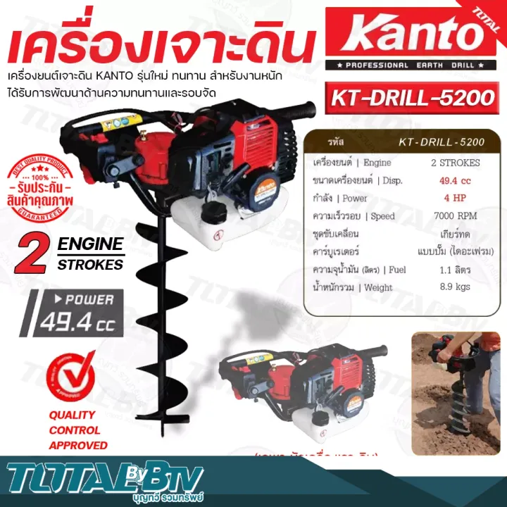 Kanto เครื่องเจาะดิน รุ่น KT-DRILL-5200 เครื่อง 2 จังหวะ เฉพาะหัวเครื่อง