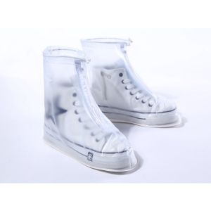 Sarung Sepatu Anti Air Hujan PVC Pelindung Boots Hujan Shoes Rain Cover Putih Transparan