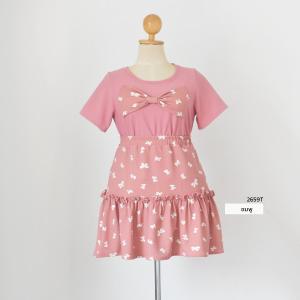 2659T ชุดเซ็ทเสื้อเเต่งโบว์+กระโปรงสั้นจับจีบ