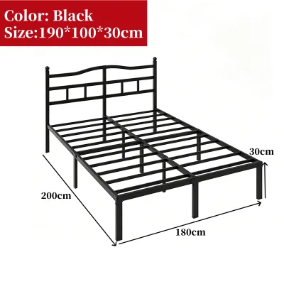 SABRAN Iron Bed Frame With Headboard Heavy Duty Steel Single Double Bed Frame Space Saving Storage Bed Frame