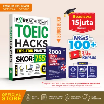BUKU TOEFL PARE ACADEMY TOEIC HACKS TIPS TRIK PRAKTIS SKOR 755