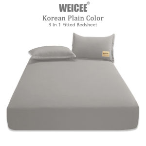 WEICEE 3 in 1 Bed Sheet Korean Plain Bedsheet Set High Quality Fitted Bedsheet With 2 Pillowcases