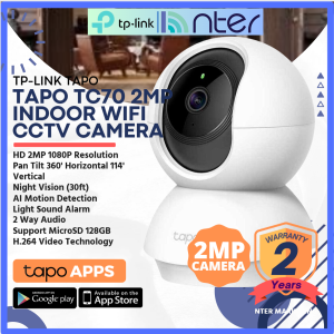 TP-LINK Tplink 2MP 2 Megapixel Night Vision Pan Tilt Wi-Fi Wifi Wireless CCTV Camera 2 Way Audio Motion Detect Tapo TC70
