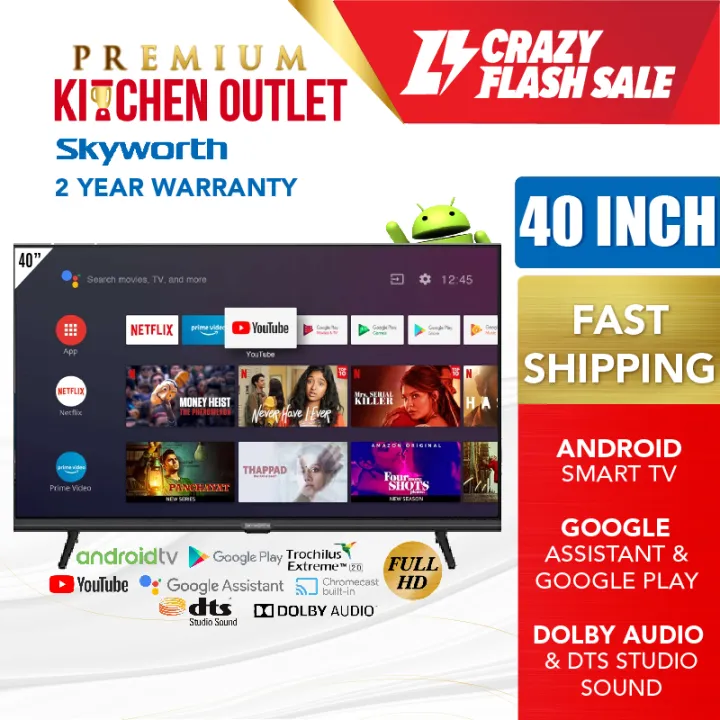 Skyworth 40 Inch 2K Android Smart TV 40STD6500 | Google Assistant & Google Play | Dolby Audio | DTS Studio Sound
