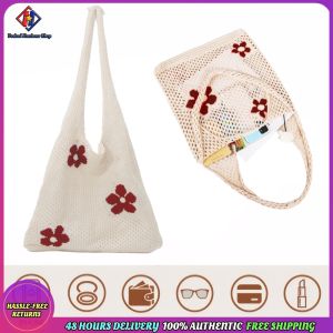 Vodool Floral Tote Bag Soft Knit Female Bag Large Aesthetic Knit Purse for Women