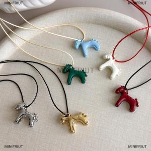 [COD] MINIFRIUT Minimalism Drip Glaze Colorful Horse Pendant Long Necklace Adjustable Sweater Chain Simple Jewelry Accessory Gifts