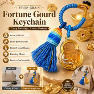 Lucky Seven Grains Feng Shui Hulu Keychain Rice Gourd Pendant Lucky Charm Tassel Key Ring Prosperity Symbol Bag Decor Car Hanging Traditional Style Gift Accessory