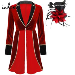 Womens Circus Ringmaster Jacket Tailcoat Showman Costume Velvet Blazers Coat Halloween Carnival Cosplay Party Rave Outfit2026