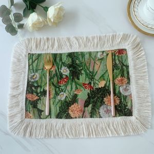 GAOSU Thickened Floral Tassel Placemats Heat-Resistant American Retro Heat-Insulating Dining Pad Creative Decorative Woven Table Mats Dining Table