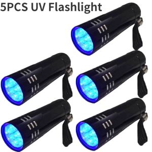 【Homior】 1/3/5PCS 9LED Purple Flashlight Portable Mini Aluminum Alloy UV Detection and Currency Verification Device