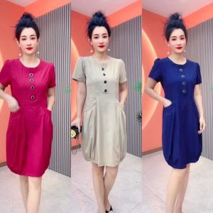C.Joy1 Casual Dress Ladies Short Sleeve Round Neck Long Skirt