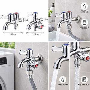 GTRBFDS G1/2 Vòi nước hai đầu ra Thép không gỉ Tay cầm thẳng Vòi nước điều khiển kép Đa năng Vòi nước một vào hai ra Phụ kiện phòng tắm