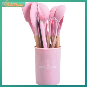 【Local Delivery】12Pcs Kitchen Utensil Set Cooking Tools Kit Wooden Handle Non-Stick Spatula Set Spatula Spoon Brush Whisk for Kitchen