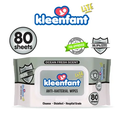 Kleenfant Lite Ocean Fresh Scent Antibacterial Disinfectant Cleansing Wipes 80 Tender sheets pack of 1 Antibac Wipes