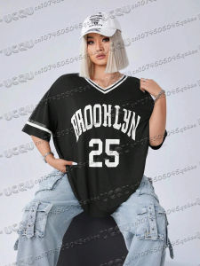 2025 New WomenS Football Jersey T-Shirt Brooklyn No.25 Printed Sports Short Sleeved Loose Fashion Streetwear Y2k Casual Top
