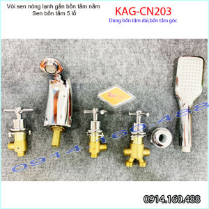 Vòi sen bồn tắm KAG-CN203 tay vặn gắn mặt bồn tắm Vòi cấp 5 lỗ bồn massage chrome bóng nước mạnh siêu bền