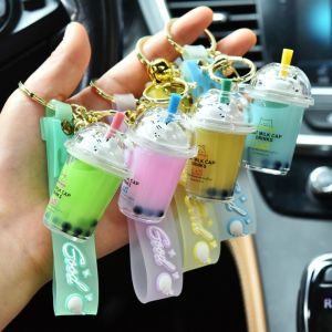 UAZGEO Sáng Tạo Cốc trà sữa ngọc trai Dầu lỏng Charm túi Acrylic Cát lún Trang sức Chất lỏng nổi Móc chìa khóa Móc khóa đồ uống nổi Móc khóa đồ uống mềm Móc khóa cốc trà sữa Ngọc Trai Mèo