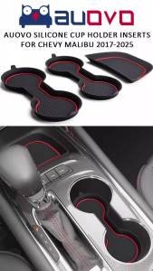 Auovo Cup Holder Inserts Coaster Compatible with Chevy Malibu Accessories 2017 2018 2019 2020 2021 2022 2023 2024 2025 Silicone Cup Mat Pad Car Interior Decoration (3-pcs kit Black)