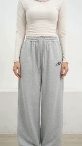 READY STOCK!!! Women High Waist Wide Leg Sweatpants Loose Fit Casual Long Pants Seluar Wanita Kaki Lebar Adjustable Hem Sporty 1068
