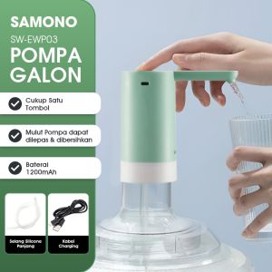 SAMONO Pompa Galon Elektrik Aliran Air Cepat Higienis Water Pump Rechargeable 1200mAh Kuat 5 Galon Suara Senyap Universal Semua Galon Praktis Tanpa Angkat Galon SW-EWP03