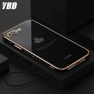 YBD Ốp Lưng Điện Thoại Mạ Cạnh Thẳng Tương Thích Với Apple iPhone 8 Plus 7 Plus 6 6S Plus SE 2020 Ốp Lưng Bảo Vệ Máy Ảnh Chính Xác Ốp Lưng Họa Tiết Lá Phong Với Dây Đeo Miễn Phí