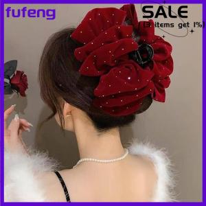 fufeng 1pc Black Red Velvet Bow Hairpin For Women Princess Head Grab Hair Claws Headdress Large Hair Clips Girls Hair Accessories