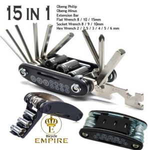 Toolkit 15 in 1 Sepeda Tool Kit Kunci Repair Tool Hitam Bicycle Empire