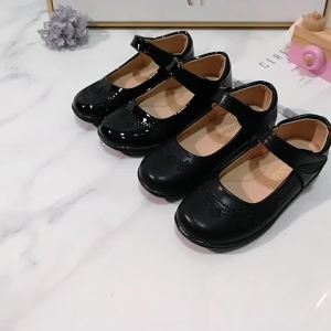 G7 Girls leather shoes 2025 Summer New Girls Soft Sole Dance Student Shoes British Style Fashion Baby Black Single Shoes 7/7