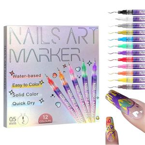 12 Colors Nail Art Pens SetDIY Nail Art Markers 0.5mm Pens Quick DryNail Art Pens for Painting Graffiti Manicure Home Salon Easter Egg Doodle Pen