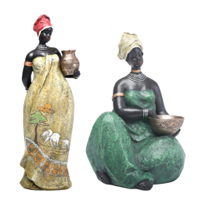 Decorsative Sculptures Resin African Woman Statues Home Decors Shelf Decors Accents Exotic Tribal Lady Figurines Gift