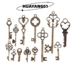 HUAYANG01 [HOT FASHION] 13pcs ผสมเครื่องประดับโบราณโบราณดูโครงกระดูกคีย์เสน่ห์จี้