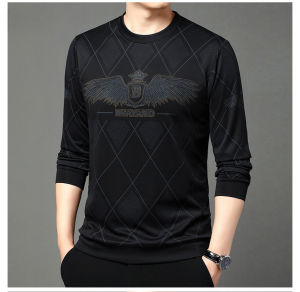 Ielgy Áo thun nam dài tay in họa tiết cổ tròn mùa thu và mùa đông mới áo thường ngày