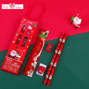 Set dụng cụ học tập chủ đề giáng sinh 4 chi tiết có hộp tẩy bút chì thước kẻ cho bé Thế Vinh Store